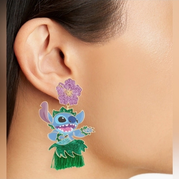 🔹️Disney 🔹️X Baublebar Stitch Hula Hawaiian Drop Earrings NEW IN BOX ✨️🌸 - Picture 2 of 5